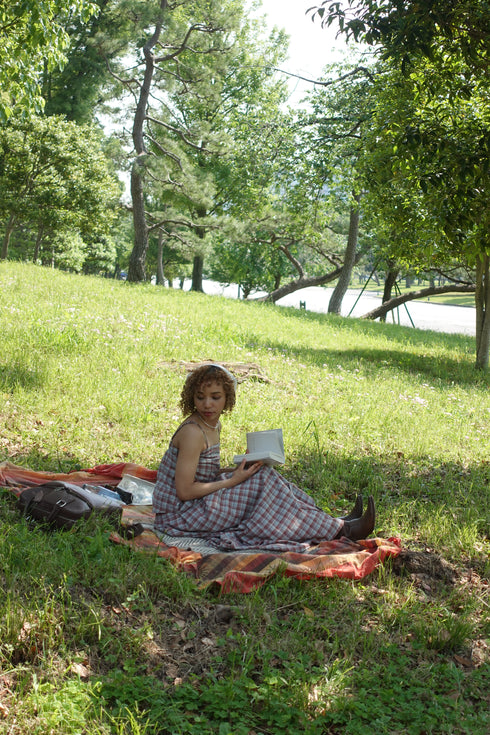 チェックスリットボタンスカート